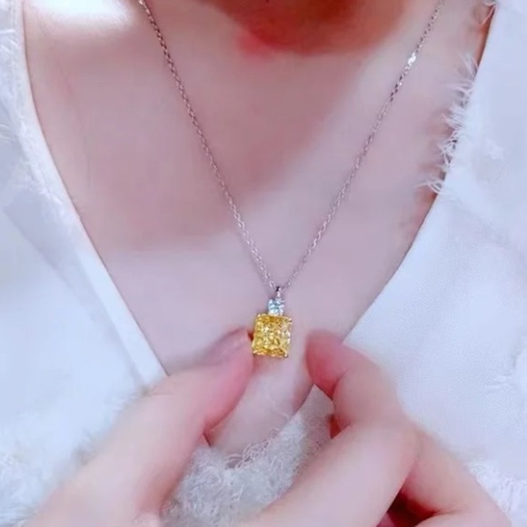 Sterling Silver 5CT Citrine Solitaire Pendant Necklace Matching Stud Earrings - Picture 4 of 8